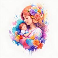 Detailed illustration of mother holding baby. . photo