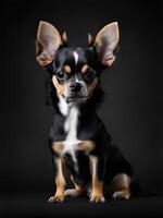 imagen de un linda chihuahua en negro antecedentes. ai generado foto