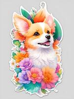 Sticker, A detailed illustration a print of vivid cute puppy. . photo