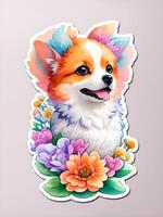 Sticker, A detailed illustration a print of vivid cute puppy. . photo