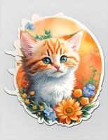 pegatina, un detallado ilustración un impresión de vívido linda gatito cabeza. ai generado. foto