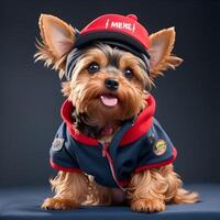 Yorkie dog like a model. . photo