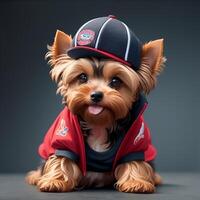 Yorkie dog like a model. . photo