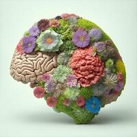 Human brain from which flowers grow. . photo