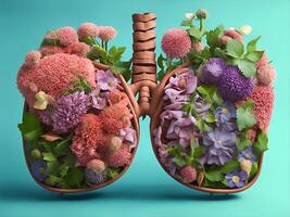 Human lungs from which flowers grow. . photo