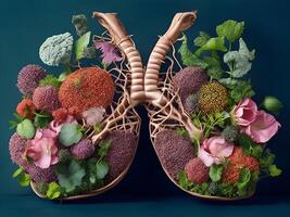 Human lungs from which flowers grow. . photo