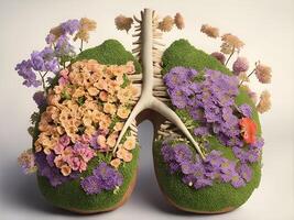 Human lungs from which flowers grow. . photo