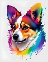 Oil panting style, colorful rainbow realistic corgi dog. . photo