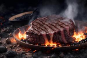 Beef steaks on the fire.. AI Generated photo