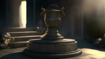 Goblet or vase on a marble pedestal. AI Generated photo