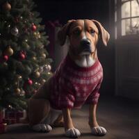 Dog in Christmas pullover. AI Generated photo