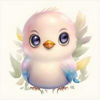 Face of Kawaii bird smiling Watercolor Clipart HAPPY. AI Generated photo