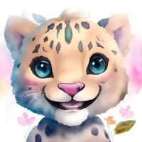 Face of Kawaii panther smiling Watercolor Clipart HAPPY.. AI Generated photo