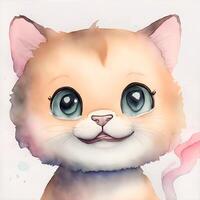 Face of Kawaii puma smiling Watercolor Clipart HAPPY. AI Generated photo