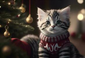 gatito en Navidad pull-over.. ai generado foto