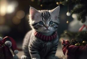 Kitten in Christmas pullover.. AI Generated photo