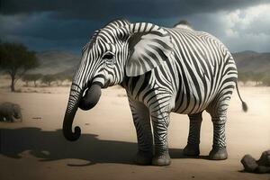 Crossbreed zebra elephant. AI Generated photo