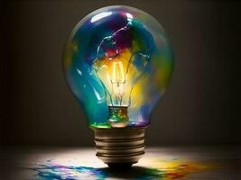 Lightbulb made from oil paint mix. AI Generated photo