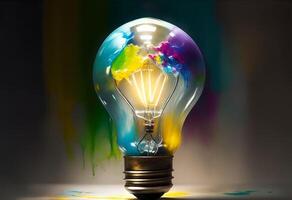 Lightbulb made from oil paint mix. AI Generated photo