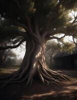 Tree with roots. AI Generated photo