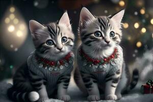 dos gatito en Navidad pull-over. ai generado foto