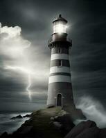 Lighthouse tower with beacon of light. AI Generated photo