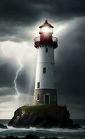 Lighthouse tower with beacon of light. AI Generated photo