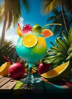 Photo tropical cocktail. AI Generated