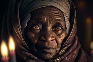 Portrait of a very old African woman. AI Generated photo