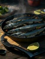 Grilled sardines with thyme chili and lime. AI Generated photo