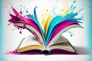Open book with color splash Creative abstract Illustration. photo