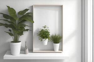 Rectangular vertical frame mockup in scandi style interior. AI Generated photo