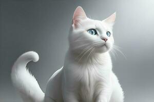 White cat on a grey background. AI Generated photo