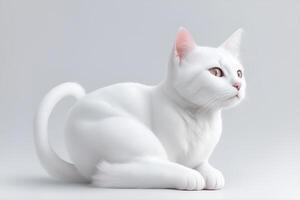 White cat on a grey background. AI Generated photo