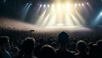 A crowd of people at a stadium rock concert, live event. AI Generated photo