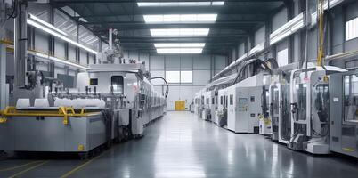 A modern factory with CNC milling machines. AI Generated photo