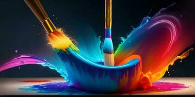 un pintar cepillo tendido esclarecedor o brillante pintar en lienzo. mejorando colores concepto. ai generado foto