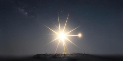 A single star receiving light from above. One standing star. Shallow depth of field. photo