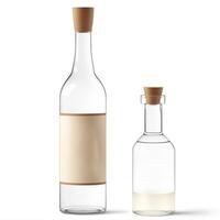 A typical shaped Shochu liquor bottle with blank label, isolated on white. AI Generated photo