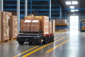 Automated guided vehicle in warehouse logistic and transport. photo