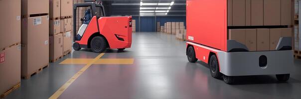 Automated guided vehicle in warehouse logistic and transport. photo