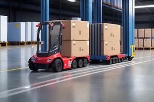 Automated guided vehicle in warehouse logistic and transport. AI Generated photo