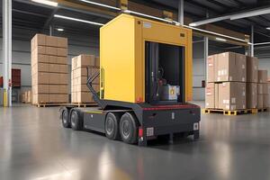 Automated guided vehicle in warehouse logistic and transport. photo