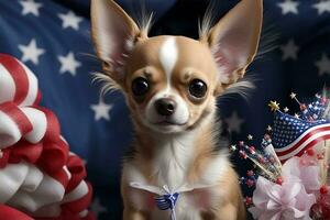 Chihuahua having fourth of july party. AI Generated photo
