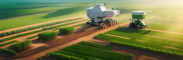 Digital farming, or digital architecture. Digital network, Iot, and Ai in agriculture and gaming. photo