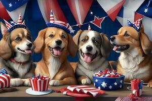 Dogs having fourth of july party. AI Generated photo