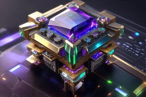 Imaginal High-end CPU with a fantasy game look and gemstone on top. photo