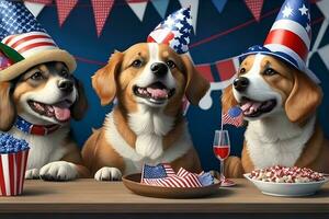 Three dogs having fourth of july party. AI Generated photo