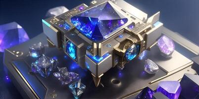 Imaginal High-end CPU with a fantasy game look and gemstone on top. photo