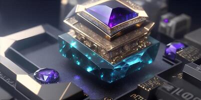 Imaginal High-end CPU with a fantasy game look and gemstone on top. photo
